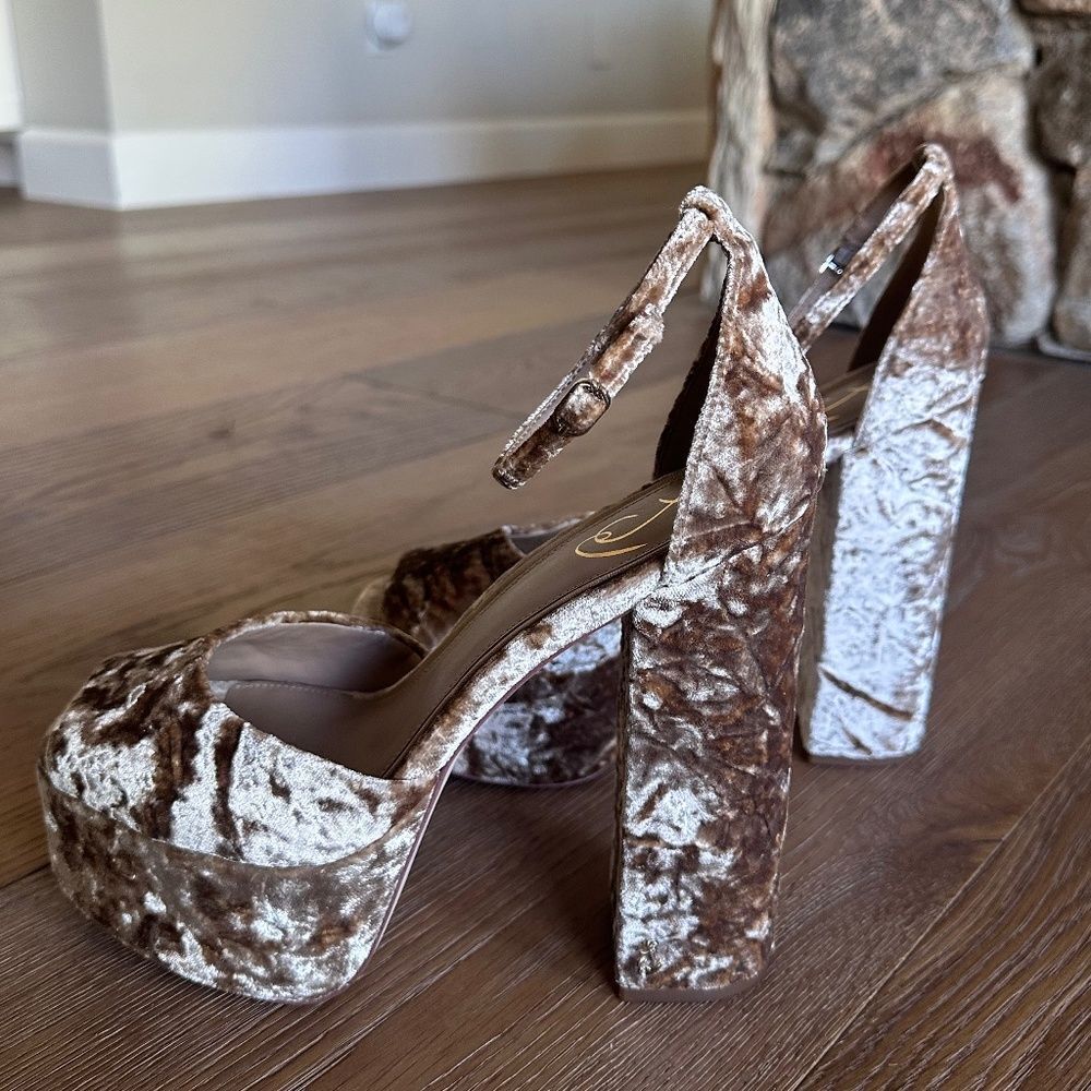 SAM EDELMAN Kori Platform Heel Velvet Prosecco Peep Toe Size 9 NEW - Picture 9 of 12